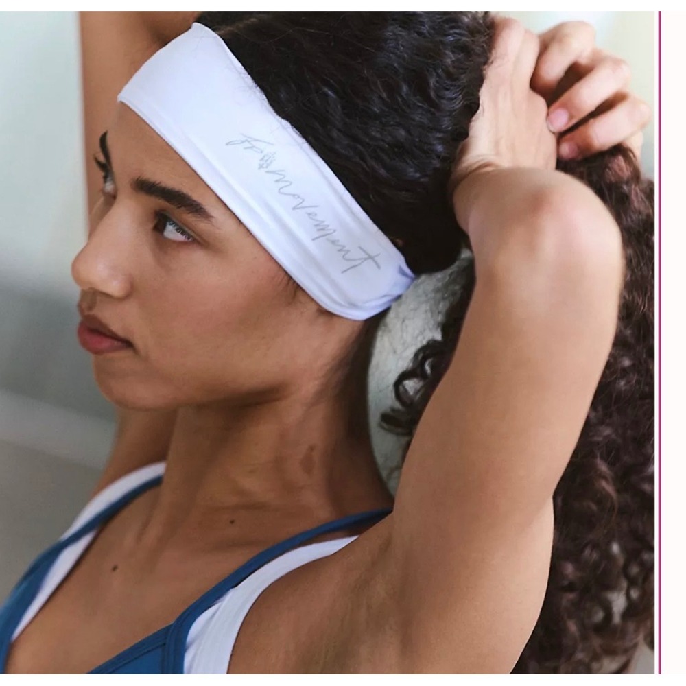 Free People FP Movement Tie Game Soft White Headband Logo Yoga Hair Band NEW